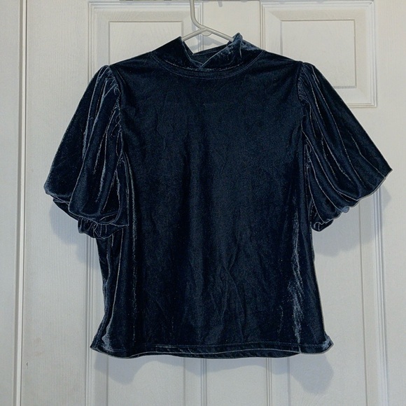 Free people Claudia puff sleeve mock neck velvet tee blouse - Picture 1 of 8